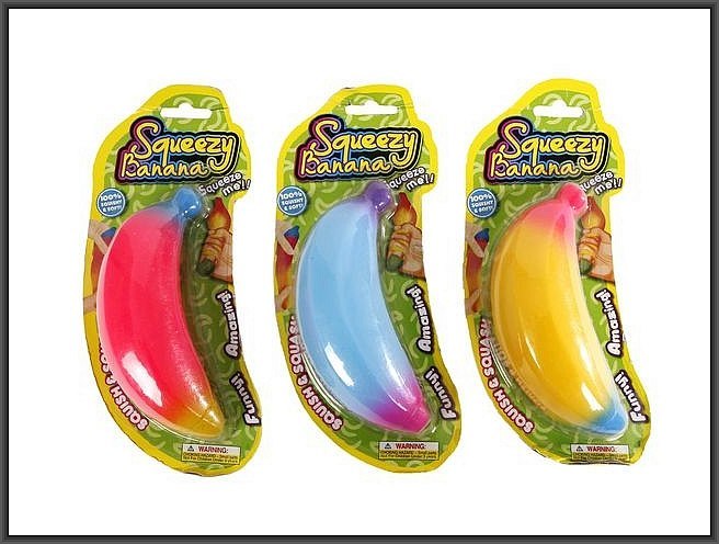 SUPER STRETCH BANANA 14CM COLORES ARCOIRIS 3ER HIPO